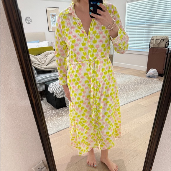 Women’s Lime Green & Pink Floral Midi Shirt Dress - Picture 2 of 5